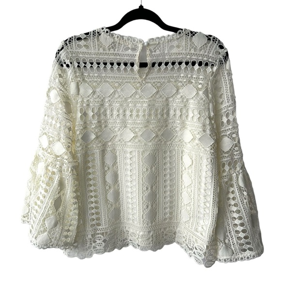 ELLISON Ivory Cream Boho Lace Crochet Bell Sleeve Top Women's Size Large - Picture 6 of 7